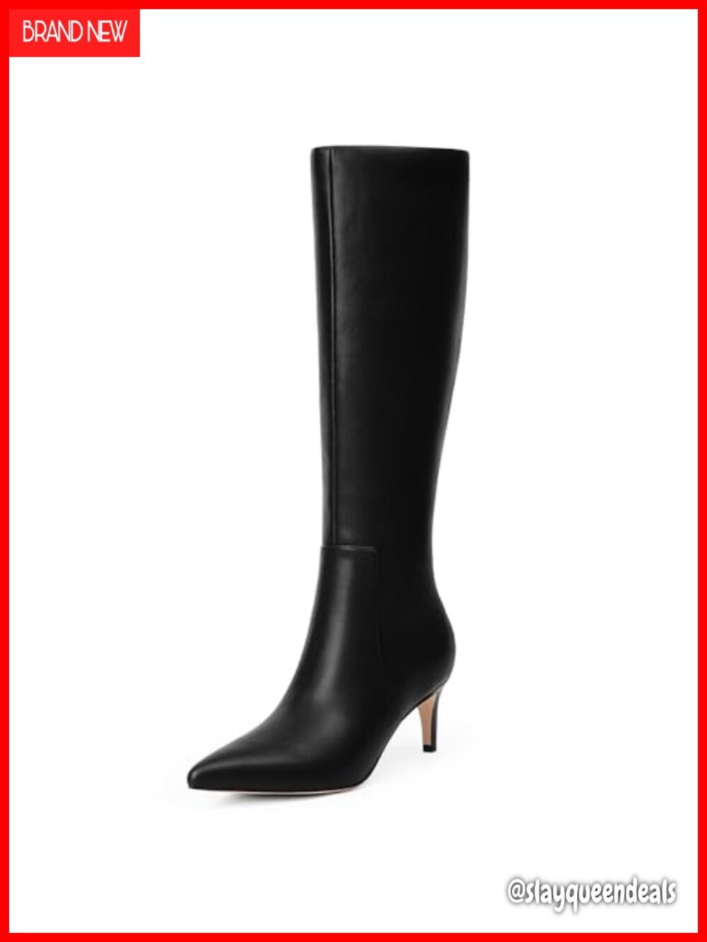 Kitten Heel Knee High Boots Pointed Toe Faux Leather Side Zip Tall Boots